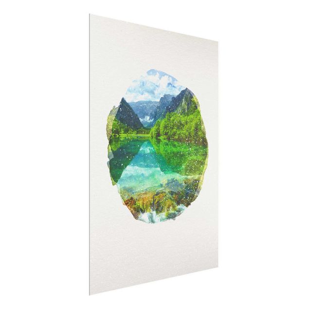 Prints landscape WaterColours - Mountain Lake With Mirroring