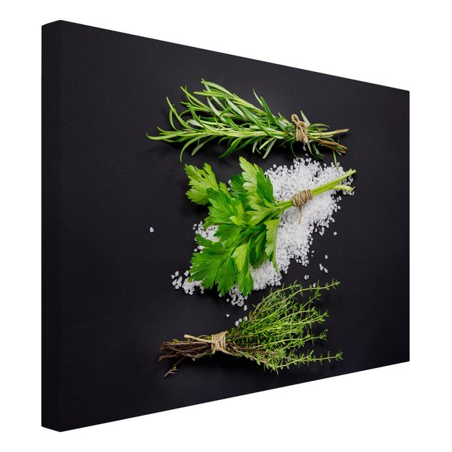 Modern art prints Herbs On Salt Black Backdrop