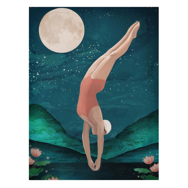 Modern art prints Illustration Bather Woman Moon Painting