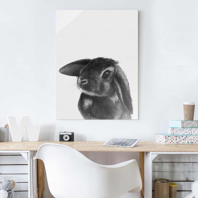 Glass prints black and white Illustration Rabbit Black And White Drawing