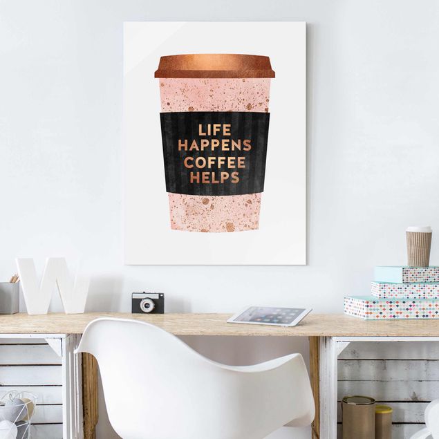 Art posters Life Happens Coffee Helps Gold