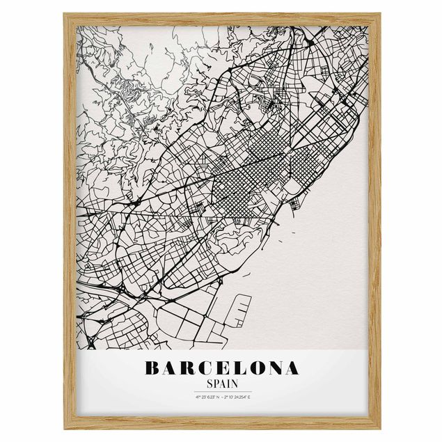 Framed quotes Barcelona City Map - Classic