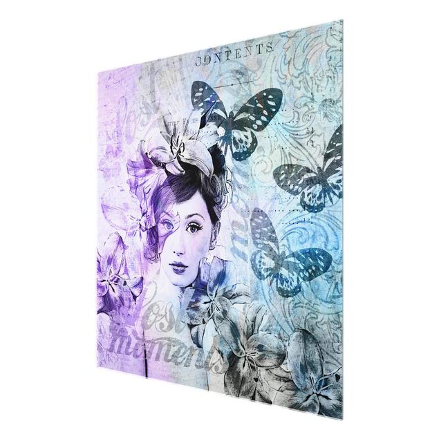 Wall art purple Shabby Chic Collage - Portrait With Butterflies
