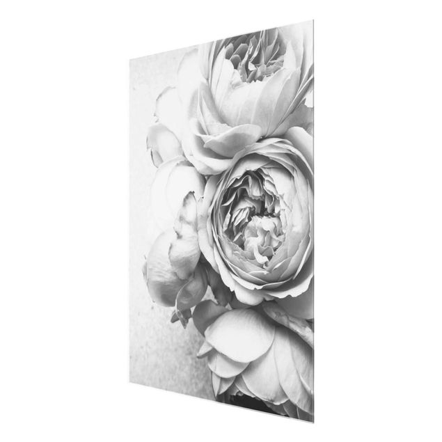 Floral canvas Peony Flowers Black White