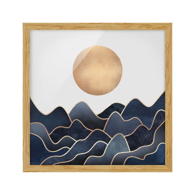 Prints abstract Golden Sun Blue Waves