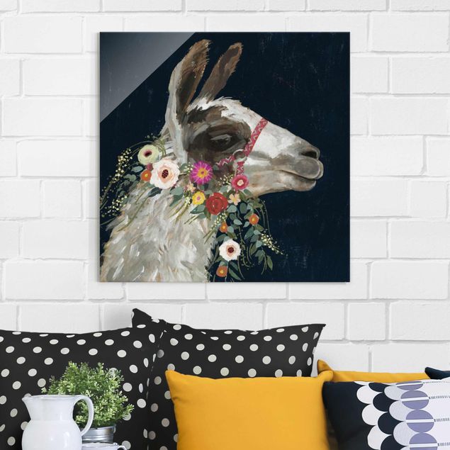Glass prints pieces Lama With Floral Decoration I