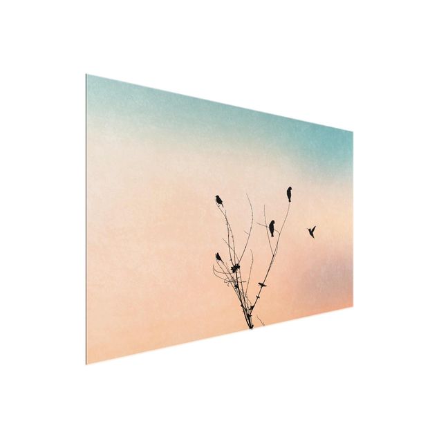 Glass prints landscape Birds In Front Of Rose Sun II