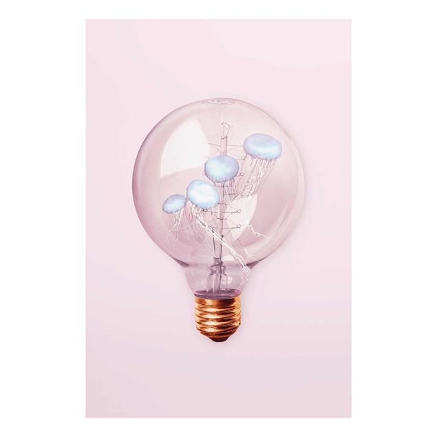 Pink wall art Light Bulb With Jellyfish