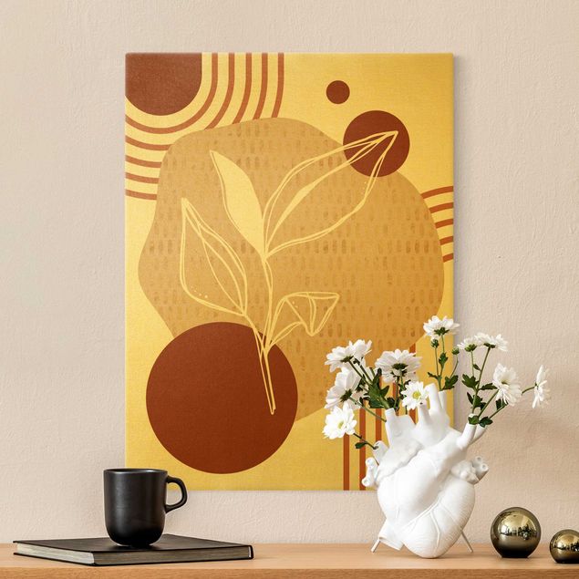 Prints floral Geometrical Shapes - Leaves Orange Gold