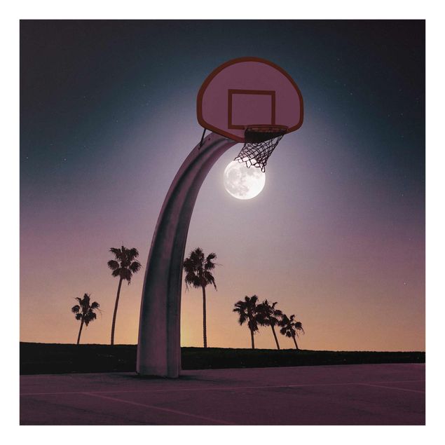 Black art prints Basketball With Moon