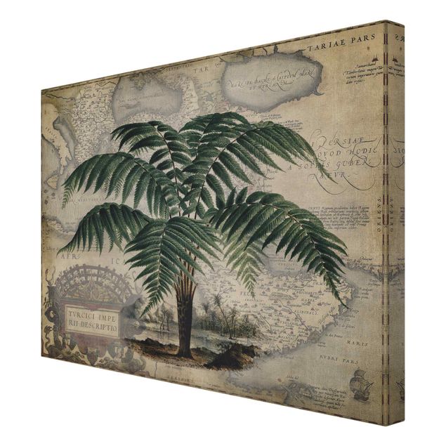 Prints green Vintage Collage - Palm And World Map