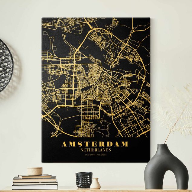 Quote wall art Amsterdam City Map - Classic Black