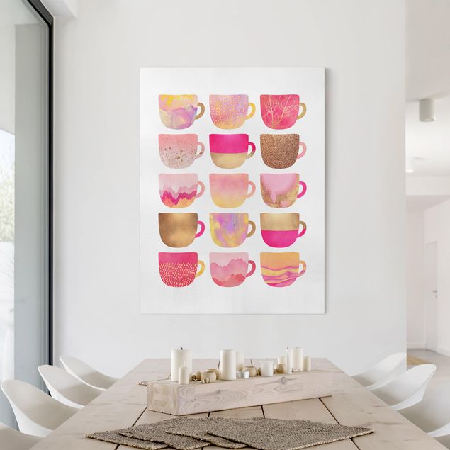 Art prints Golden Mugs With Light Pink