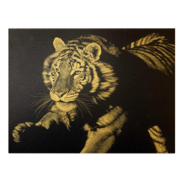 Prints modern Tiger In The Sunlight On Black
