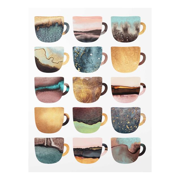 Coffee poster art Colourful Coffee Mugs With Gold