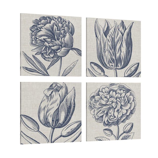 Prints Indigo Blossom On Linen Set II