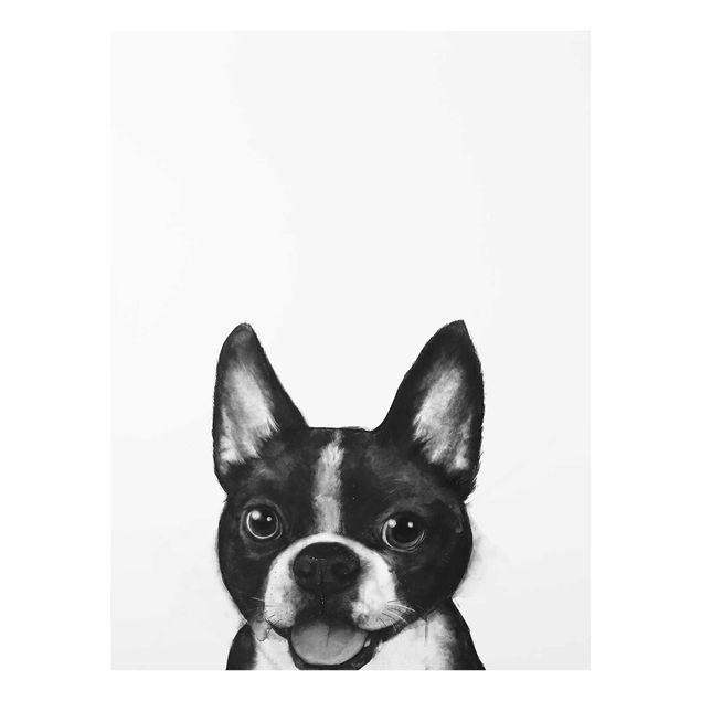 Glass prints pieces Illustration Dog Boston Black And White Painting