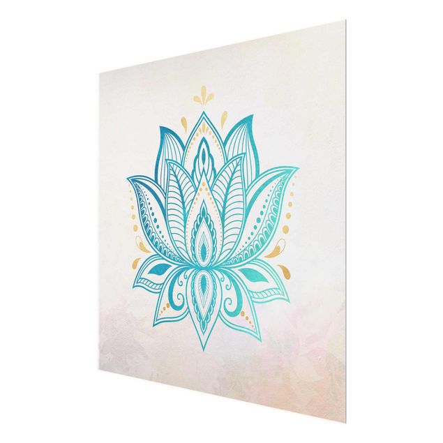 Turquoise canvas wall art Lotus Illustration Mandala Gold Blue