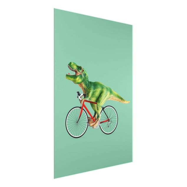 Glass prints pieces Dinosaur With Bicycle