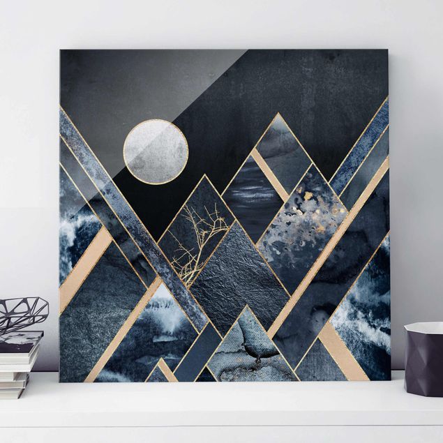 Elisabeth Fredriksson poster Golden Moon Abstract Black Mountains