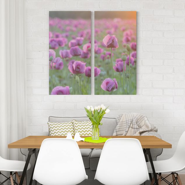 Mountain art prints Purple Poppy Flower Meadow In Spring