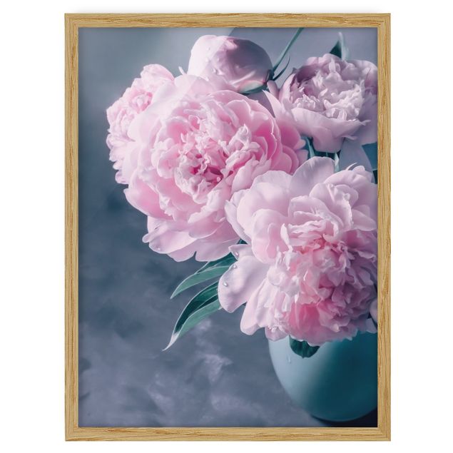 Framed floral Vase With Light Pink Peony Shabby