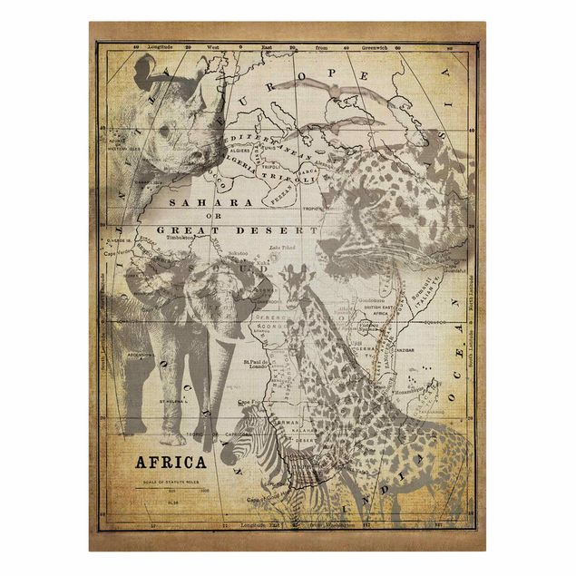 Canvas art Vintage Collage - Africa Wildlife