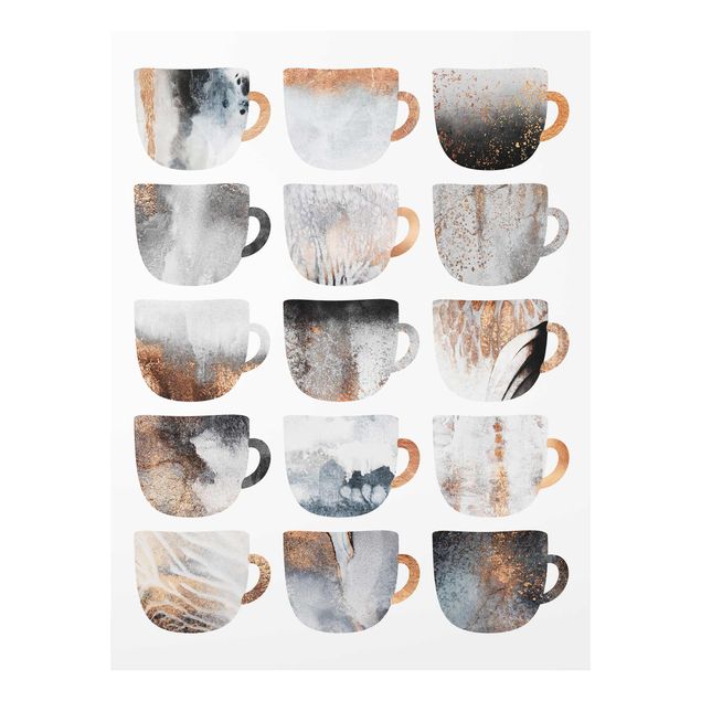 Coffee art print Grey Coffee Mugs With Gold