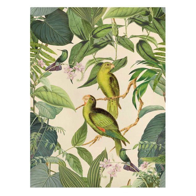 Canvas art Vintage Collage - Parrots In The Jungle
