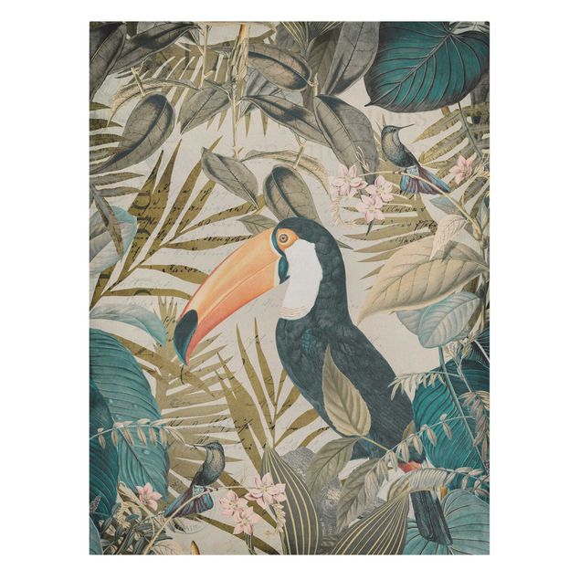 Canvas art prints Vintage Collage - Toucan In The Jungle