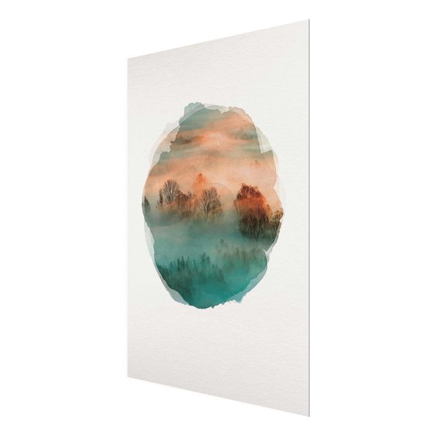 Glass prints landscape WaterColours - Mist At Sunrise