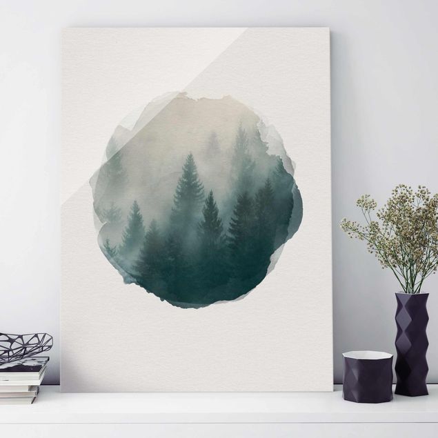 Prints WaterColours - Coniferous Forest In Fog