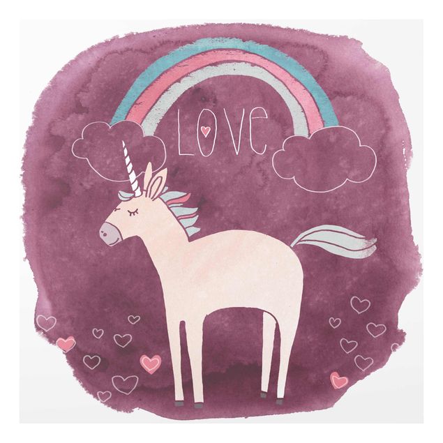 Purple canvas wall art Unicorn Troop - Love