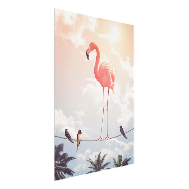 Glass prints flower Sky With Flamingo