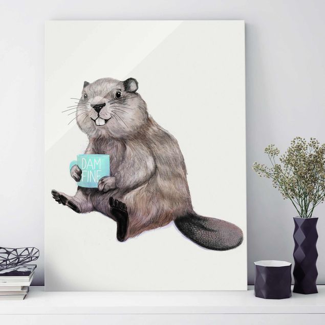 Magnettafel Glas Illustration Beaver Wit Coffee Mug