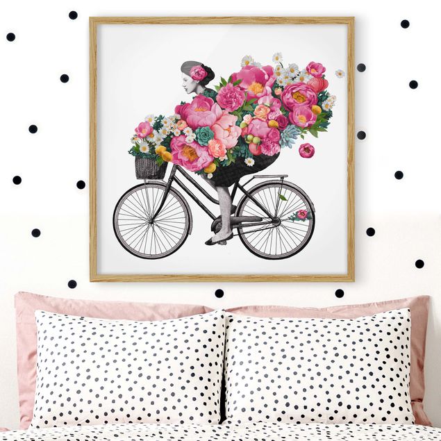 Kitchen Illustration Woman On Bicycle Collage Colourful Flowers