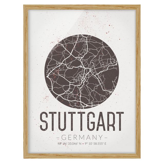 Quote wall art Stuttgart City Map - Retro