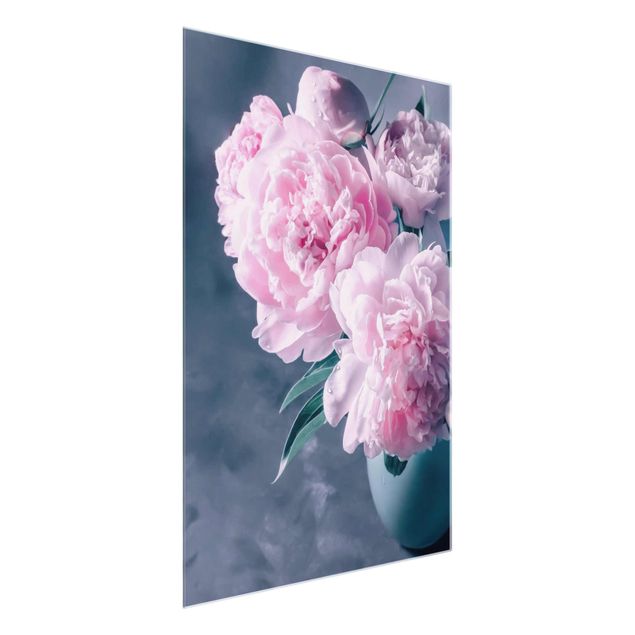 Glass prints flower Vase With Light Pink Peony Shabby