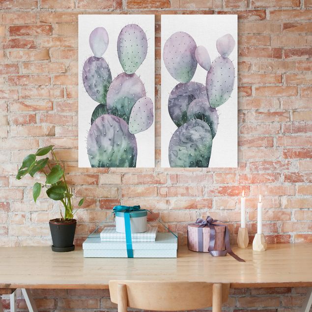 Flower print Cactus In Purple Set I
