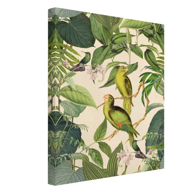 Art prints Vintage Collage - Parrots In The Jungle