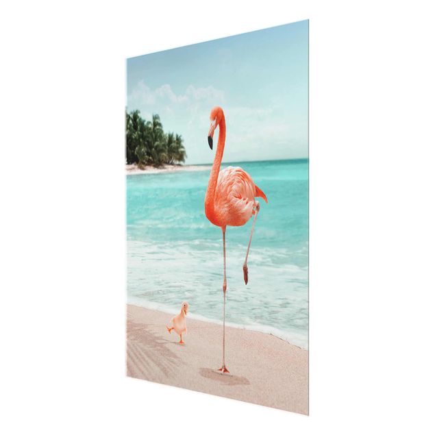 Glass prints flower Beach With Flamingo