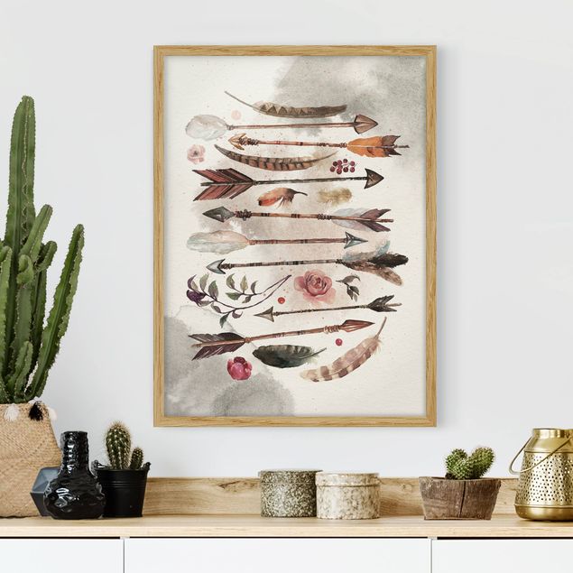Prints modern Boho Arrows And Feathers - Watercolour