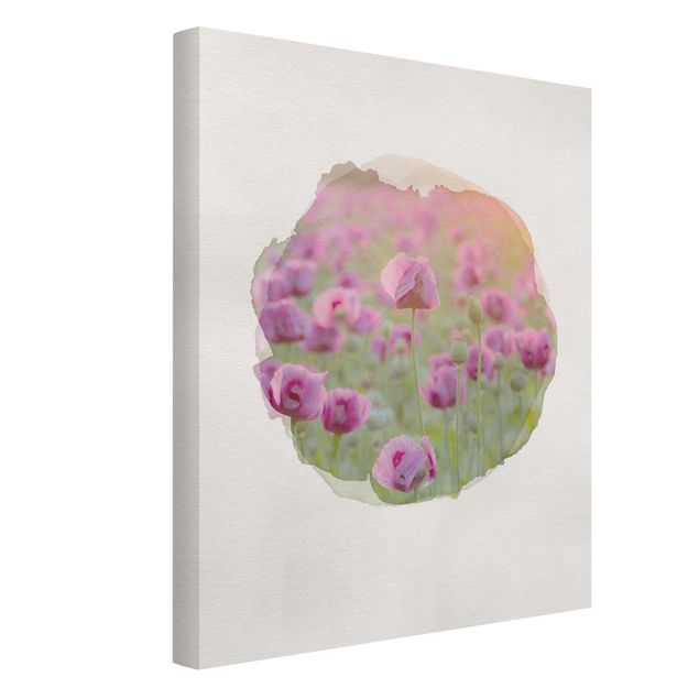 Floral canvas WaterColours - Violet Poppy Flowers Meadow In Spring