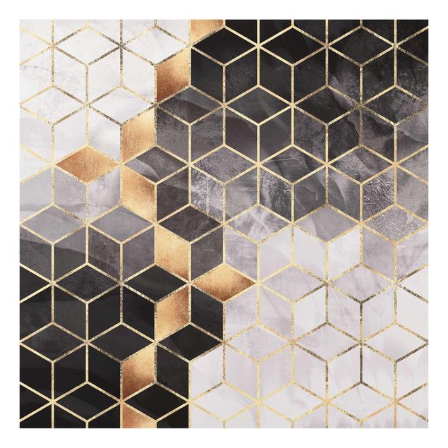 Abstract art prints Black And White Golden Geometry