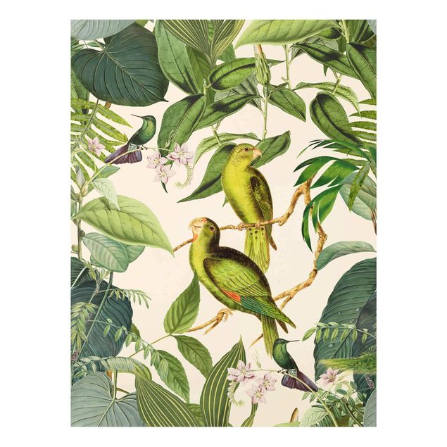 Floral canvas Vintage Collage - Parrots In The Jungle