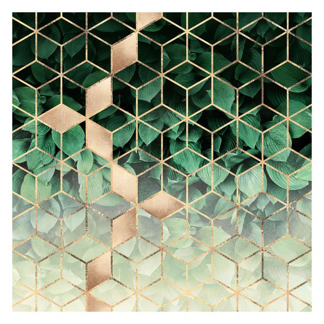 Wallpapers 3d Green Leaves Golden Geometry