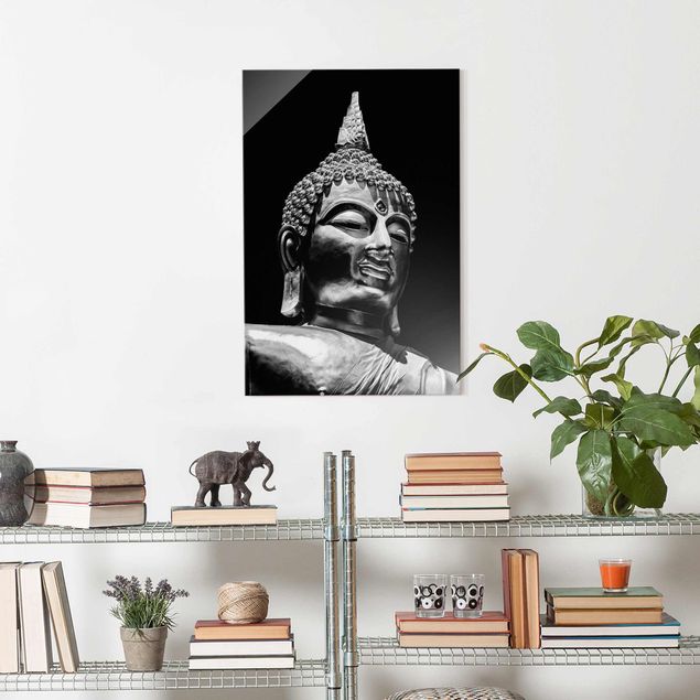 Glass prints black and white Buddha Statue Face