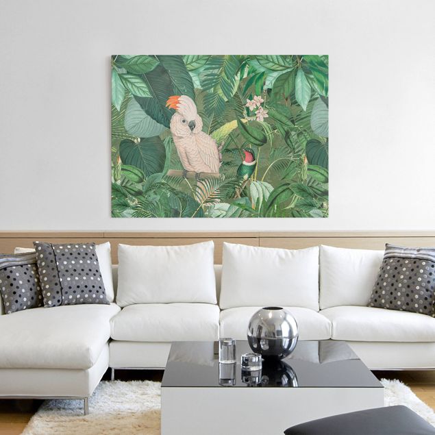 Canvas birds Vintage Collage - Kakadu And Hummingbird