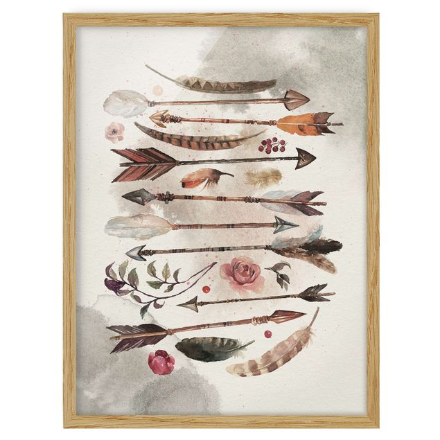 Spiritual canvas wall art Boho Arrows And Feathers - Watercolour