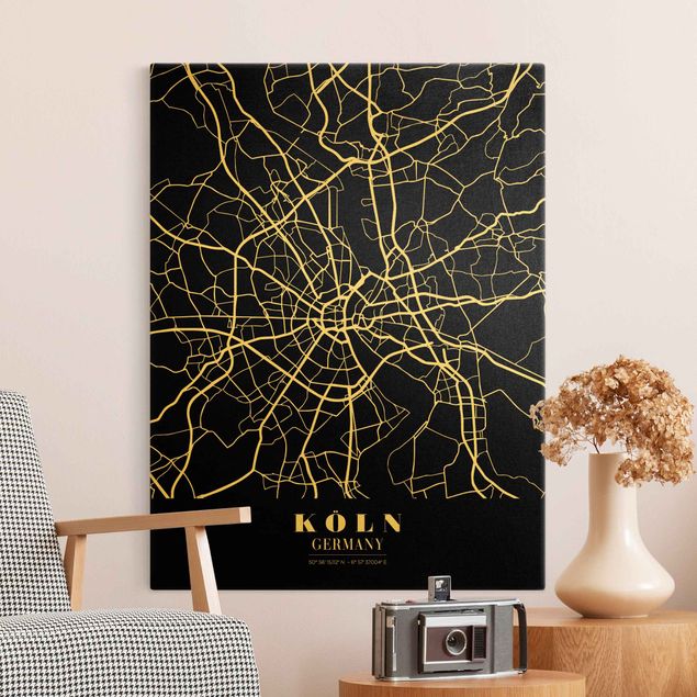 Framed world map Cologne City Map - Classic Black
